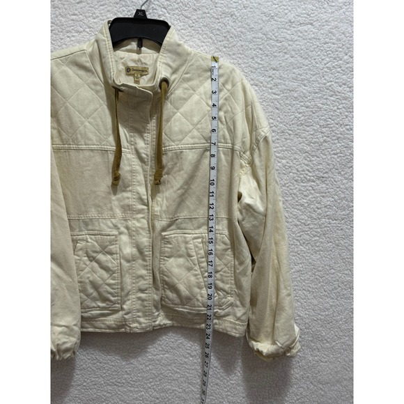 Democracy Quilted Cream Utility Jacket Size L Drawstring Collar Zip Front - Picture 7 of 7